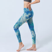 Buddha Stones Blue Abstract Oil Paint Water Pattern Print Gym Leggings Women's Yoga Pants - image 3