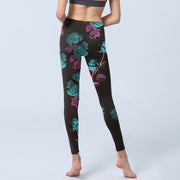 Buddha Stones Black Rose Leaves Pattern Print Gym Leggings Women's Yoga Pants - image 7