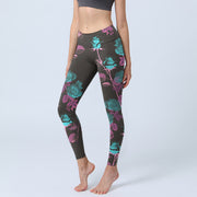 Buddha Stones Black Rose Leaves Pattern Print Gym Leggings Women's Yoga Pants - Black - US18，UK/AU22，EU50 (4XL) - image 1