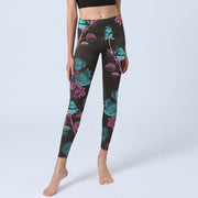 Buddha Stones Black Rose Leaves Pattern Print Gym Leggings Women's Yoga Pants - image 6