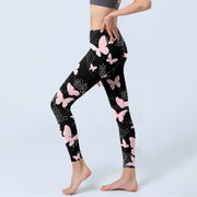 Buddha Stones Black Butterfly Plant Lines Pattern Print Gym Leggings Women's Yoga Pants - image 3