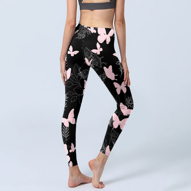 Buddha Stones Black Butterfly Plant Lines Pattern Print Gym Leggings Women's Yoga Pants - image 5