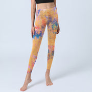 Buddha Stones Bright Yellow Abstract Watercolor Pattern Print Gym Leggings Women's Yoga Pants