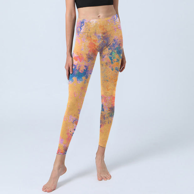 Buddha Stones Bright Yellow Abstract Watercolor Pattern Print Gym Leggings Women's Yoga Pants - image 6