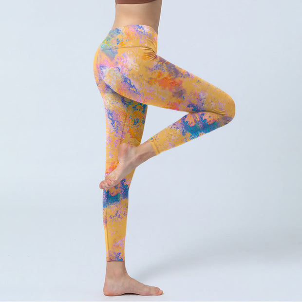 Buddha Stones Bright Yellow Abstract Watercolor Pattern Print Gym Leggings Women's Yoga Pants - image 4