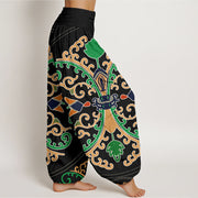 Buddha Stones Flowers Vines Totem Pattern Women's Elastic Waist Harem Pants