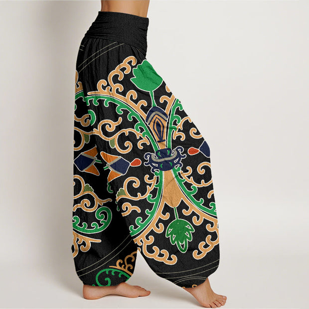 Buddha Stones Flowers Vines Totem Pattern Women's Elastic Waist Harem Pants