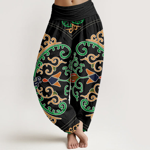 Buddha Stones Flowers Vines Totem Pattern Women's Elastic Waist Harem Pants