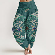 Buddha Stones Flowers Vines Totem Pattern Women's Elastic Waist Harem Pants