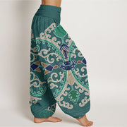 Buddha Stones Flowers Vines Totem Pattern Women's Elastic Waist Harem Pants