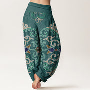 Buddha Stones Flowers Vines Totem Pattern Women's Elastic Waist Harem Pants