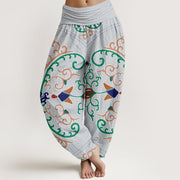 Buddha Stones Flowers Vines Totem Pattern Women's Elastic Waist Harem Pants