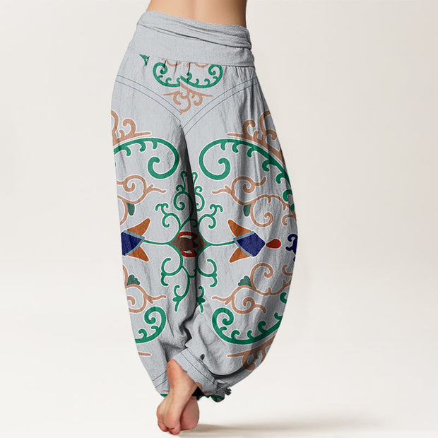 Buddha Stones Flowers Vines Totem Pattern Women's Elastic Waist Harem Pants