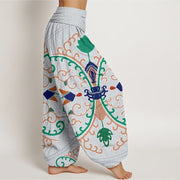 Buddha Stones Flowers Vines Totem Pattern Women's Elastic Waist Harem Pants