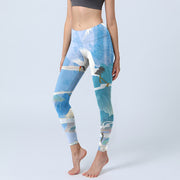 Buddha Stones Mountain Auspicious Cloud Red-crowned Crane Pattern Print Gym Leggings Women's Yoga Pants - SkyBlue - US18，UK/AU22，EU50 (4XL) - image 1
