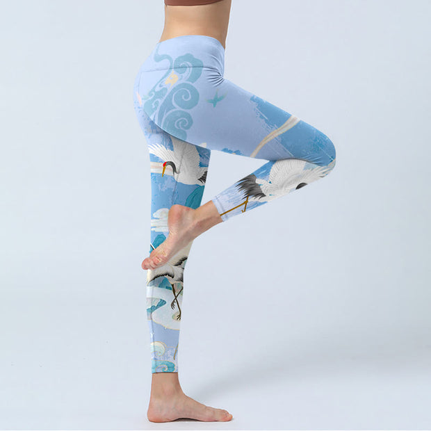 Buddha Stones Mountain Auspicious Cloud Red-crowned Crane Pattern Print Gym Leggings Women's Yoga Pants - image 5