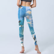 Buddha Stones Mountain Auspicious Cloud Red-crowned Crane Pattern Print Gym Leggings Women's Yoga Pants