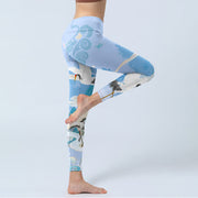 Buddha Stones Mountain Auspicious Cloud Red-crowned Crane Pattern Print Gym Leggings Women's Yoga Pants