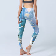 Buddha Stones Mountain Auspicious Cloud Red-crowned Crane Pattern Print Gym Leggings Women's Yoga Pants - image 4