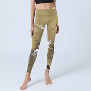 Buddha Stones Trees Cloud Red-crowned Crane Pattern Print Gym Leggings Women's Yoga Pants - image 6