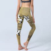 Buddha Stones Trees Cloud Red-crowned Crane Pattern Print Gym Leggings Women's Yoga Pants - image 5