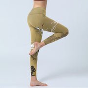 Buddha Stones Trees Cloud Red-crowned Crane Pattern Print Gym Leggings Women's Yoga Pants - image 4
