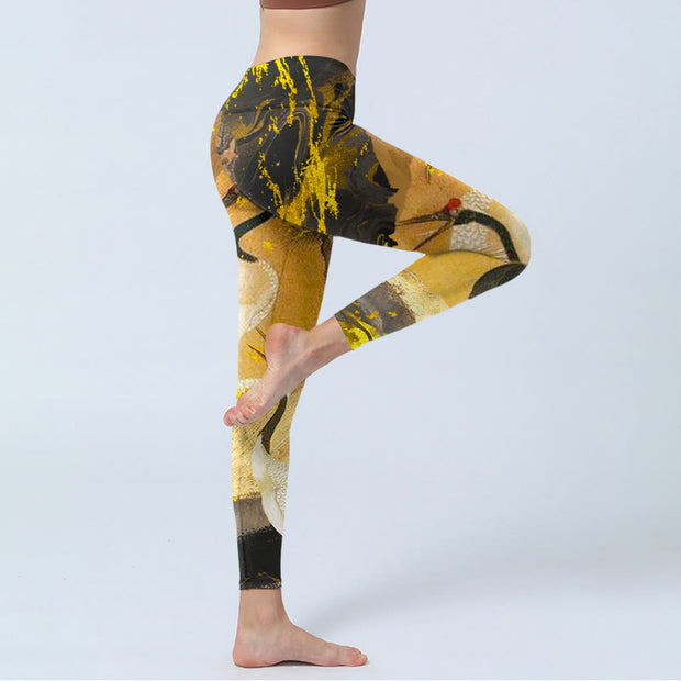 Buddha Stones Rock Pine Tree Red-crowned Crane Pattern Print Gym Leggings Women's Yoga Pants - image 4