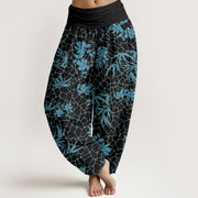 Buddha Stones Bamboo Flowers Pattern Women's Elastic Waist Harem Pants