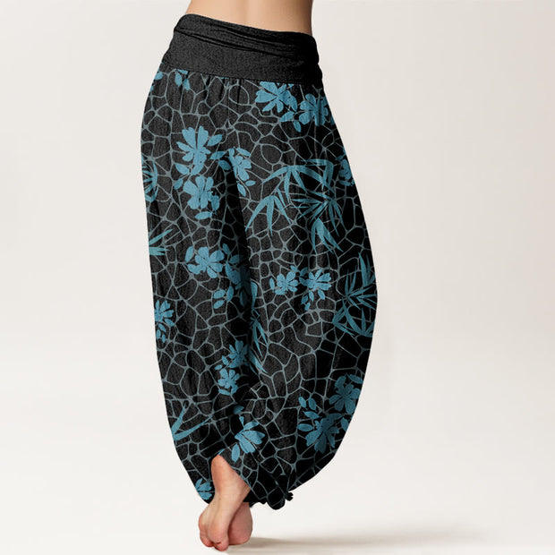 Buddha Stones Bamboo Flowers Pattern Women's Elastic Waist Harem Pants