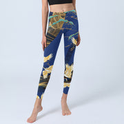 Buddha Stones Mountain Temple Red Crowned Crane Pattern Print Gym Leggings Women's Yoga Pants - image 6