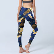 Buddha Stones Mountain Temple Red Crowned Crane Pattern Print Gym Leggings Women's Yoga Pants - image 5