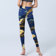 Buddha Stones Mountain Temple Red Crowned Crane Pattern Print Gym Leggings Women's Yoga Pants