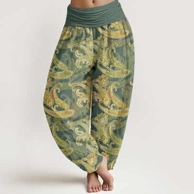 Buddha Stones  Paisley Flowers Pattern Women's Elastic Waist Harem Pants