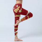 Buddha Stones Red Crowned Crane Cloud Pattern Print Gym Leggings Women's Yoga Pants - image 4