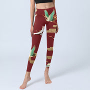 Buddha Stones Red Crowned Crane Cloud Pattern Print Gym Leggings Women's Yoga Pants - image 6