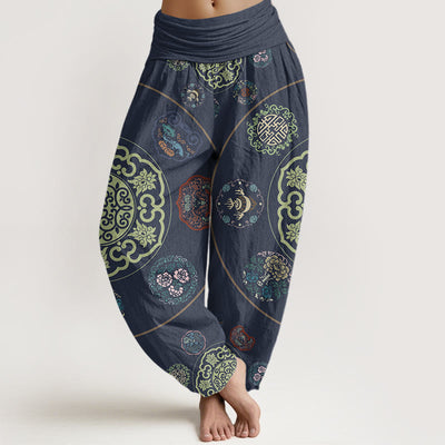 Buddha Stones Mandala Flowers Totem Pattern Women's Elastic Waist Harem Pants