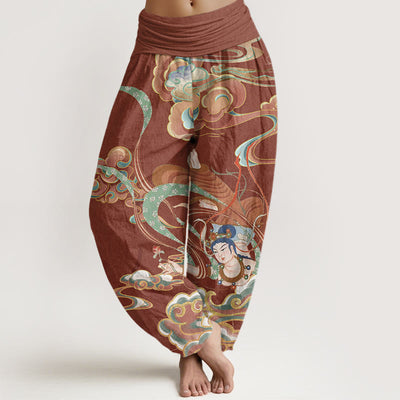 Buddha Stones Buddha Totem Pattern Women's Elastic Waist Harem Pants