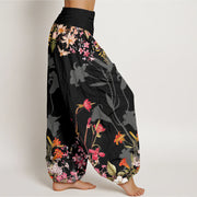 Buddha Stones Flowers Totem Pattern Women's Elastic Waist Harem Pants