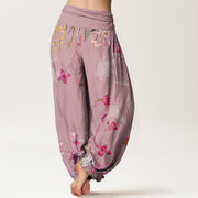 Buddha Stones Flowers Totem Pattern Women's Elastic Waist Harem Pants