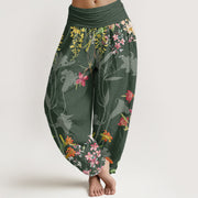 Buddha Stones Flowers Totem Pattern Women's Elastic Waist Harem Pants