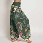 Buddha Stones Flowers Totem Pattern Women's Elastic Waist Harem Pants