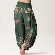 Buddha Stones Flowers Totem Pattern Women's Elastic Waist Harem Pants