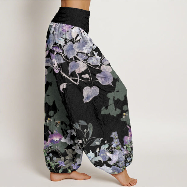 Buddha Stones Morning Glory Totem Pattern Women's Elastic Waist Harem Pants