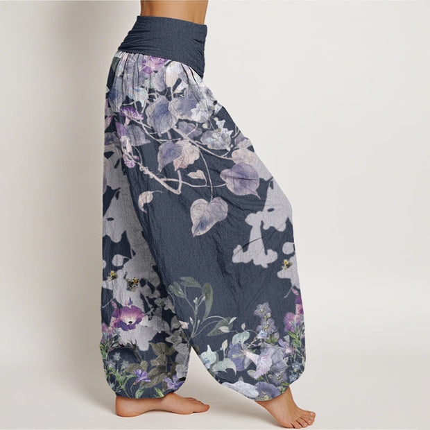 Buddha Stones Morning Glory Totem Pattern Women's Elastic Waist Harem Pants