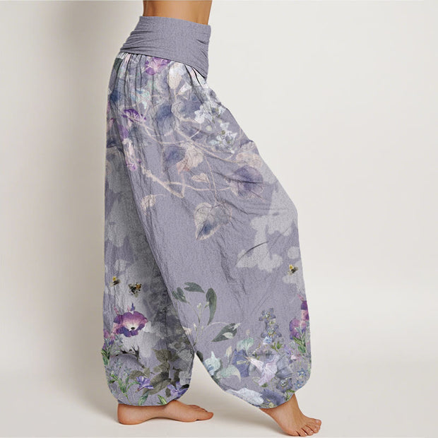 Buddha Stones Morning Glory Totem Pattern Women's Elastic Waist Harem Pants