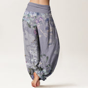 Buddha Stones Morning Glory Totem Pattern Women's Elastic Waist Harem Pants