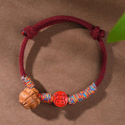 Buddha Stones Handmade Chinese Zodiac Red String Peach Pit Cinnabar Luck Bracelet