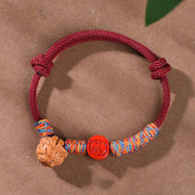 Buddha Stones Handmade Chinese Zodiac Red String Peach Pit Cinnabar Luck Bracelet