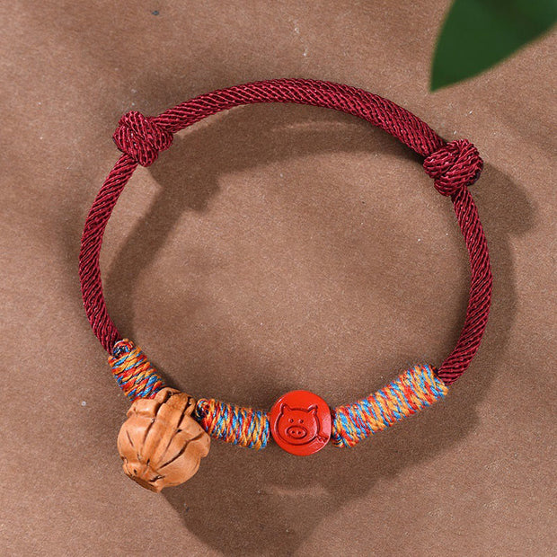 FREE Today: Luck and Connection Handmade Chinese Zodiac Red String Peach Pit Cinnabar Bracelet