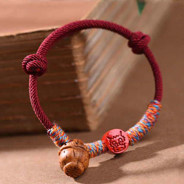 Buddha Stones Handmade Chinese Zodiac Red String Peach Pit Cinnabar Luck Bracelet